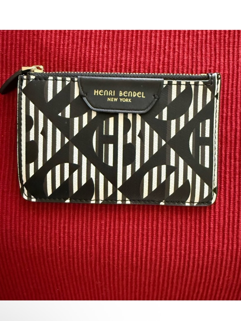 henri bendel Black & White Geometric Zip Card Pouch NWOT